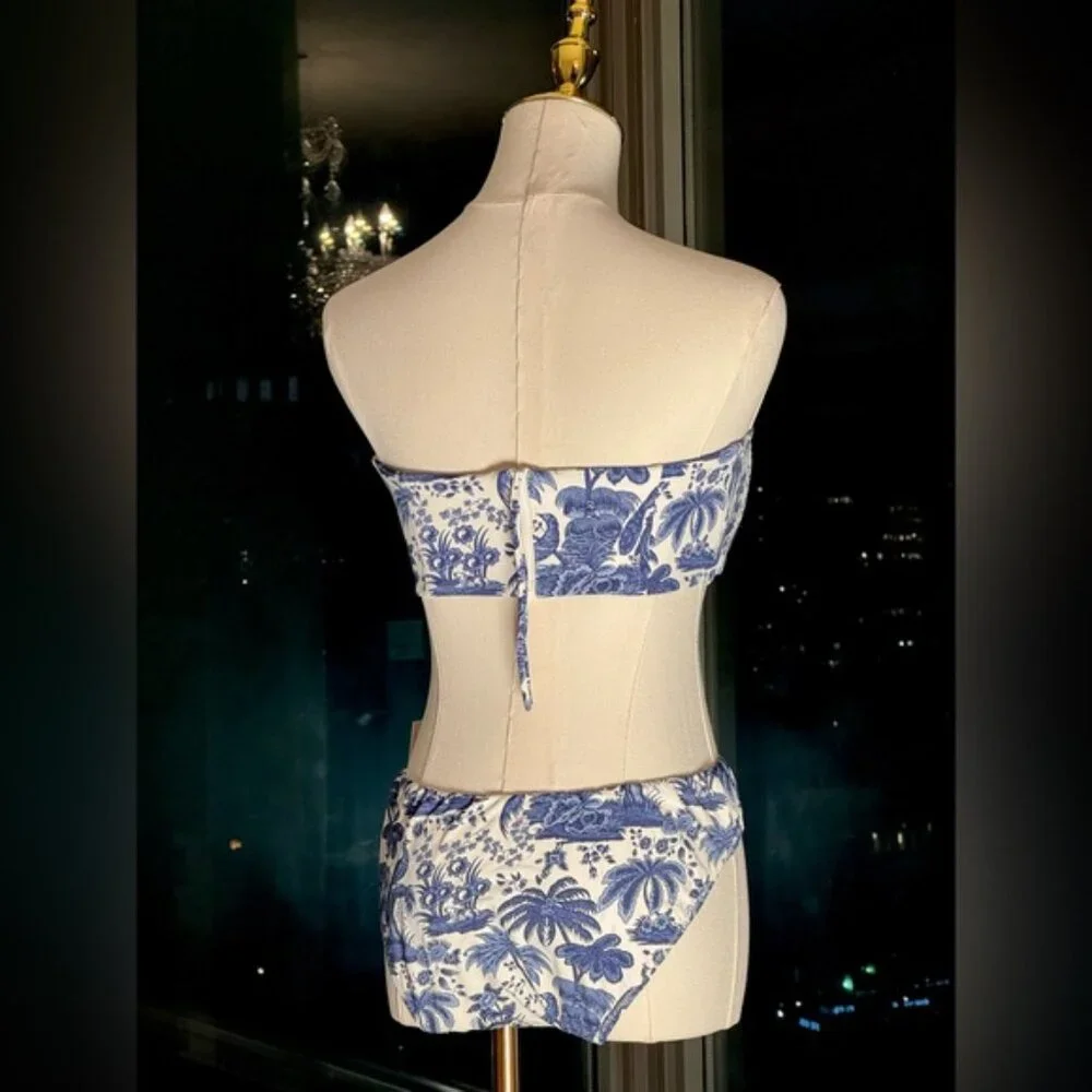 🆕 STAUD 🧿 NWT Blue Toile Bikini Set, Mala Top & Corsage Bottom - Sz L - Blue - Picture 6 of 16